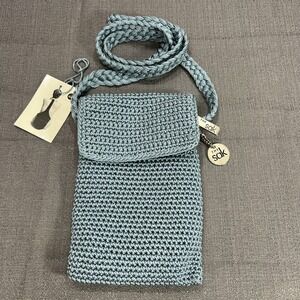 THE SAK Mini Flap Crochet Crossbody Denim/Sky Blue Bag Purse 5x7 - NWT